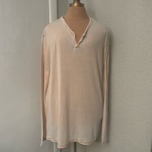 Lucky Brand Oversize Beige Burnout Long Sleeve T-Shirt L Neutral Layering Winter